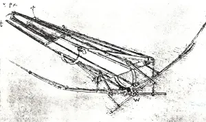 Linienzeichnung des Ornithopters von Leonardo da Vinci, Entwurf aus dem Jahr ?