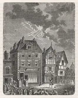Drucke von Der erste Blitzschutz von Benjamin Franklin auf dem Haus von Benjamin West Benjamin Franklin Drucke: B Franklins / Blitz