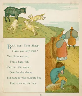 Drucke von Ba ba schwarzes Schaf, hast du Wolle? Ja Herr ja Herr - drei Beutel voll. Einer für den Meister und einer für die Dame und einer für das kleine Jungen der am Weg lebt Kinderzimmer Drucke: Ba ba schwarzes Schaf / 1884