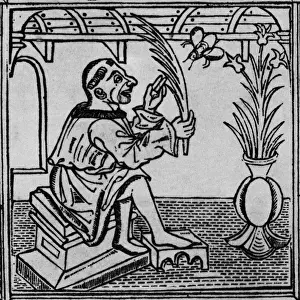 Drucke von Der kahle Mann and der Fliege. Aesops Fabel. Datum: 15. Jahrhundert Äsop Drucke: Der kahle Mann & die Fliege.