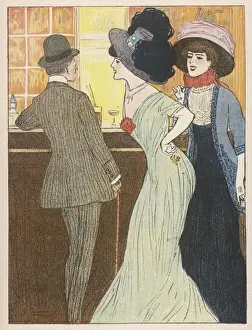 Vintage Pub Atmosphere Drucke: Three at the Bar 1908