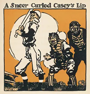 Drucke von Fallert Casey am Schlagballplatz Grant Wood Drucke: Baseball / Casie im Bataillon
