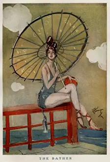Woman In Swimwear Drucke: The Bather - Domergue