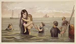 Children At The Beach Drucke: Bathers, Circa 1860