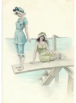 Seaside Leisure Activities Drucke: Bathers on Diving Board
