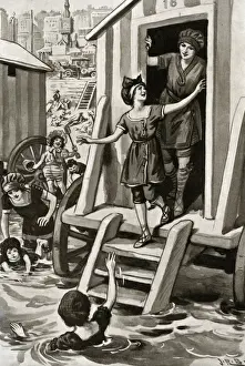 Edwardian Seaside Resort Drucke: Bathing at Brighton during the holidays
