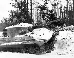 Drucke von US-Soldaten auf einem deutschen Panther-Tank (Royal Tiger), der von US-Luftwaffenträgernbombern während des Battle of the Bulge Belgien Drucke: Schlacht um die Bulgarische Linie