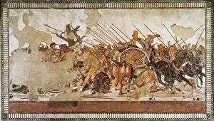 Drucke von Der Schlachtfeld von Issos, Szene des Kampfes zwischen dem Großmächler Alexandros der Grosse aus Makedonien und den Perserkönig Darius III Schlacht Drucke: Die Schlacht bei Issos