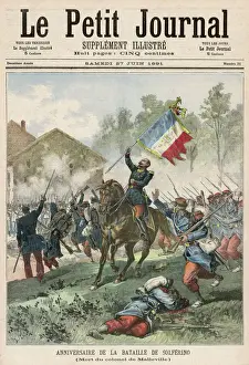 Drucke von Österreichische Kräfte, die der Einigung Italiens entgegenstehen und eine entscheidende Schlacht bei Solferino nahe Venedo in Italien gegen französische und Piemontesische Truppen gewinnen Österreich Drucke: Schlacht von Solfernio