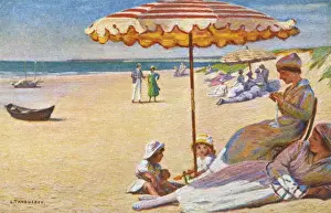 Vintage Seaside Holidays Drucke: Under Beach Parasol