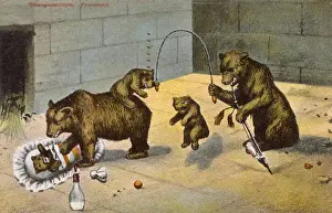 Anthropomorphism In Art Drucke: Bears playing in their enclosure