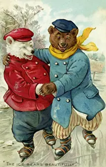 Historical Winter Scenes Drucke: Bears skating on the ice