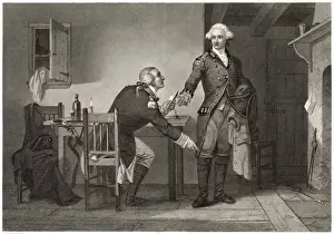 Drucke von Benedikt Arnold überzeugt Majors André, seine Dokumente im Schuh zu verstecken und so wird er als Spion hängen lassen, wenn die Patrioten ihn fangen Benedikt Arnold Drucke: Benedikt Arnhold und Hauptmann André