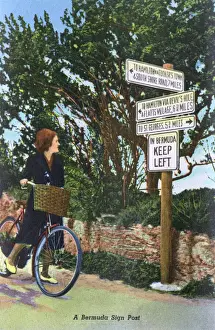 Drucke von Ein Bermudafahnenpost Datum: um die 1930er Jahre Bermuda Drucke: Ein Schild der Bermudakarte