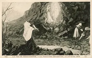 Drucke von Bernadette Soubirous hat ihren ersten Vision von Maria in der Grotte Verwandte Bilder Drucke: Berndetts erste Seansicht