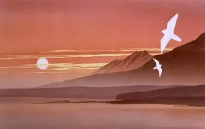 Ein Sonnenuntergangs-Fantasie-Landschaft