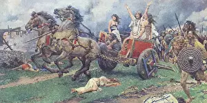 Drucke von Boadicea (variiert spelt, z.B Boudicca), Königin der Iceni, Ehefrau von Prasutagus Fortunino Matania Drucke: Boadicea führt den Aufstand der Icener mit Fortunino Matania an
