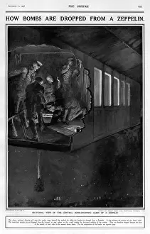 World War One Aviation Drucke: How bombs are dropped from a Zeppelin