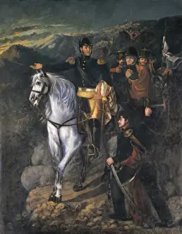 Drucke von BONEO, Martínez (1829-1915). General San Martin nach Überquerung der Anden 1865. Szene mit Generälen José de San Martín und Bernardo O'Higgins. Öl auf Leinwand Argentinien Drucke: BONÉO, Mar tá ( 1829 - 1915 ). Generaal San Martín