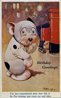 Bonzo Cartoon Drucke: Bonzo forgetting to post a letter