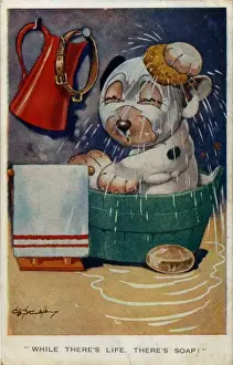 Bonzo sitzt im Bad