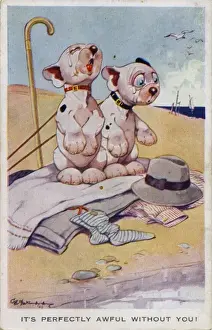 Bonzo Dog Drucke: Two Bonzos sitting on the beach crying