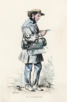 Antique Botanical Prints Drucke: Botanist at Work / 1850