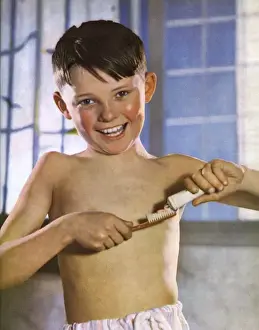 Vintage Toothpaste Advertisement Drucke: A boy cleaning his teeth
