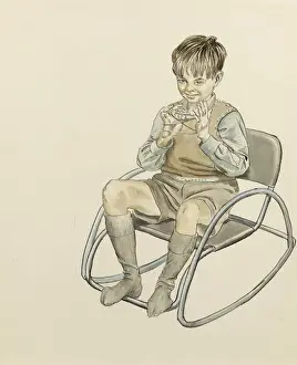 Raymond Sheppard Artwork Drucke: Boy playing cats cradle