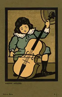 Gerahmter Druck : Junge spielt Zither Gerahmter Druck : Junge spielt Zither