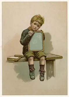 Childhood Education Drucke: Boy with Slate Kept In