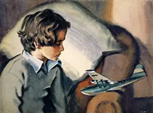 Childhood Nostalgia Images Drucke: Boy and toy aeroplane by David Wright