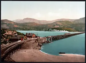 Drucke von Brücke und Cader Idris (d.h. Cadair Idris), Barmouth, Wales; Datum zwischen etwa 1890 und etwa 1900 Landschaftliche Gemälde Drucke: Brücke und Cader Idris (d.h. Cadair Idris), Barmouth, Wales