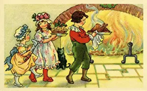 Traditional Christmas Celebration Drucke: Bringing in theXmas dinner