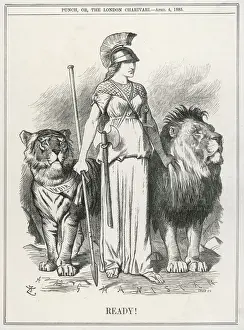 Drucke von Großbritannien und ihre Haustiere, der britische Löwe und die indische Tigerart sind bereit, Afganistan anzugreifen Afghanistan Drucke: Großbritannien und ihre Haustiere