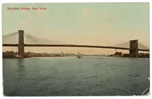 Drucke von Die majestätische Brücke von Brooklyn, die den Ostfluss zwischen Manhattan und Brooklyn verbindet Brooklyn-Brücke Drucke: Brooklynbrücke NYC - Zwei