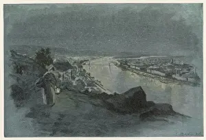 Budapest River View Drucke: Budapest / By Night C1895