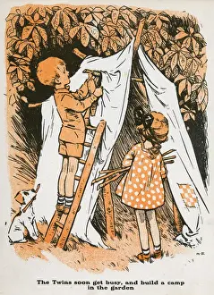 Vintage Kids Playing Outside Drucke: Building a den