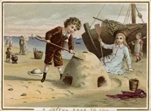 Sandy Beach Landscapes Drucke: Building a Sandcastle