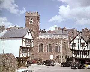 Drucke von Stepecote-Hill ist eine Reihe von steilen Treppen in Exeter im Vereinigten Königreich Devon, links der Kirche St Mary Steps und rechts des Ye Olde Tudor House Stores. Datum: um Mitte der 1960er Jahre Exeter Drucke: Bauten auf dem Stepcot-Hill in Exeter im Devontal