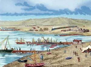 Drucke von Geschichte Bulgariens im 19. Jahrhundert Varna Hauptport und Festung der Türken am westlichen Schwarzen Meer-Küstenabschnitt während des Russisch-Türkischen Krieges (1877-1878) Bulgarien Drucke: Bulgarien, Warna, 19.Jh.-Zeichnung