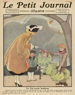 Vintage Christmas Shopping Scene Drucke: Buying Mistletoe