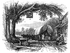 Horse And Carriage Transport Drucke: C18 Wagon at Inn