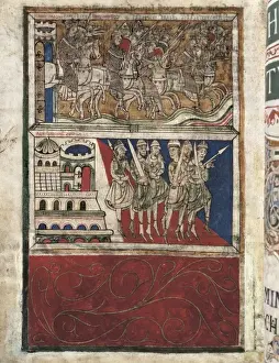 Miniature Painting Spain Drucke: Calixtine Code. beg. 12th c. Charles the Greats