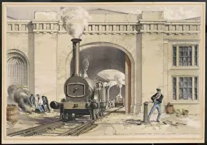 Drucke von Ein Dampflokomotiv der Midland Railway am Camden Roundhouse in London (das noch existiert als Theater) Camden Drucke: Kammend Roadhouse