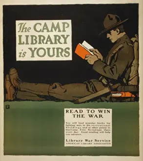 WWI Recruitment Posters Drucke: The camp library is yours - Read to win the war