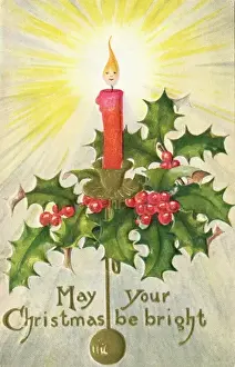 Christmas Candle Decoration Drucke: Candle surrounded by holly