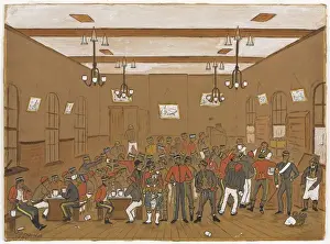 Drucke von Kantine mit Männern der Garde des Dragonerregiments Nr.7, Husaren-Regiment Nr.3, Scots Greys und Husaren-Regiment Nr.10.Wassercolour von T P Chapman Königlich Schottische Graue Drucke: Kantine mit Männern der 7ten Kavallerie-Garde und anderen