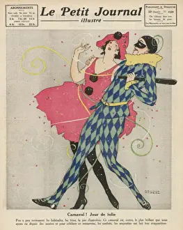 Vintage Carnival Images Drucke: Two carnival characters having fun