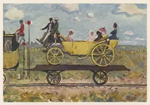 Vintage Rail Transportation Drucke: Carriage on Rail Wagon